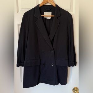 3.1 Philip Lim Lightweight Notch Collar Wool & Cotton Blazer Large Black